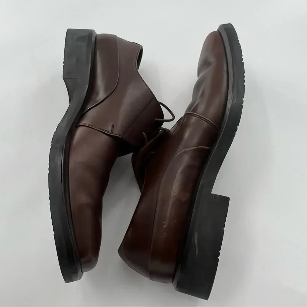 Bally Cosor Dark Brown Leather Square Toe Men’s Shoe Oxford Formal Made in Italy
